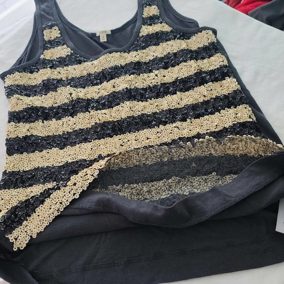 J. Crew Tank Top Black Beige Sequin Small Stripe Soft Modal Shirt Sparkle #44184 - Picture 5 of 11